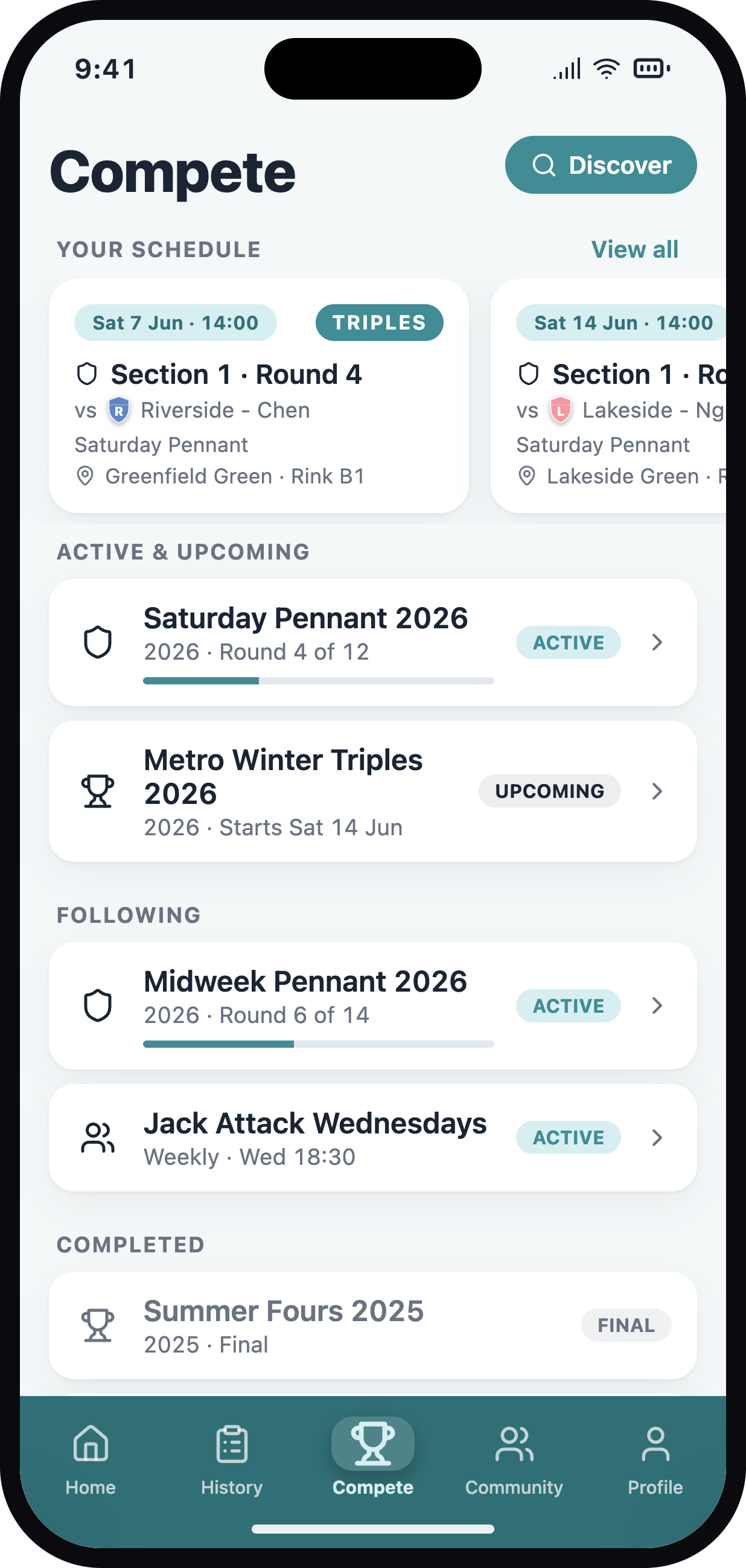 MatchPlanner mobile app — your competitions and fixtures
